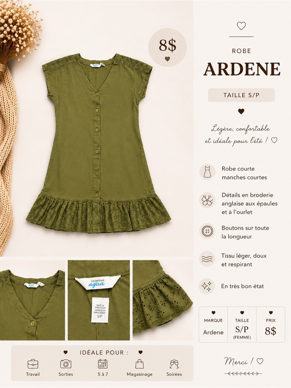 La Vie En Rose Olive Green Eyelet Trim Maxi Dress